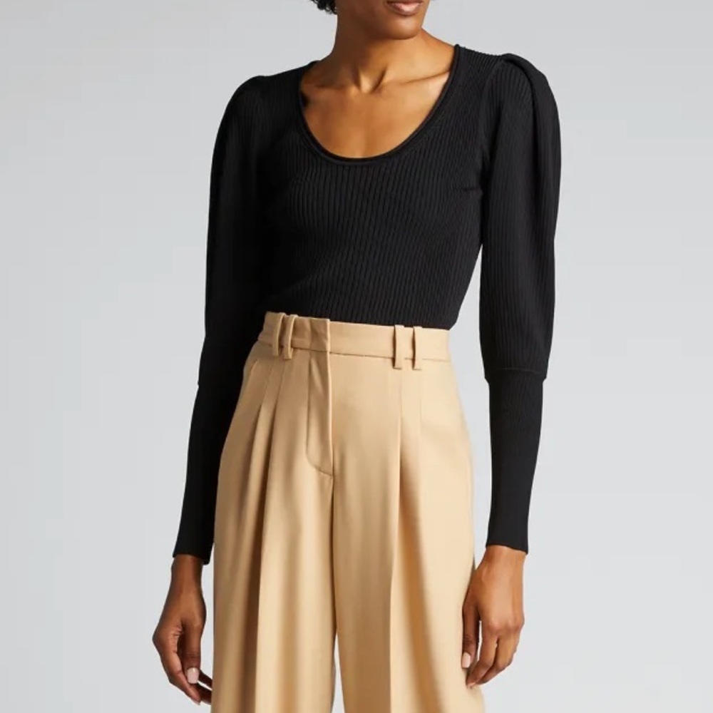 Jonathan Simkhai • Mila black ribbed puff sleeve sweater - XS